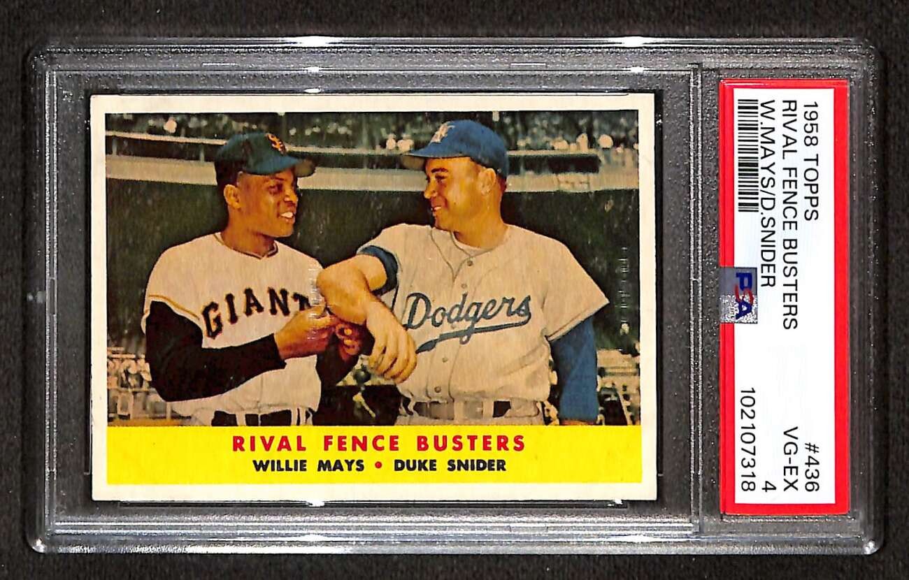 1958 Topps #436 Willie Mays/Duke Snider Rival Fence Busters PSA 4 VGEX C105301