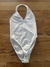 Women's Juniors White Halter Top Bodysuit Lycra Small Or Medium Simple Style