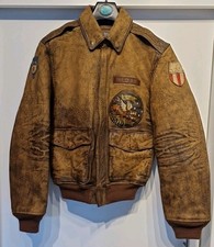 Ralph Lauren Leather Pilot Patch Bomber Jacket Brown Size S