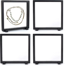 Framendino, 4 Pack Black 3D Floating Frame Display Case 7 X 7 X 0.8 Holder Stand