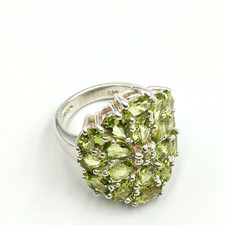 Sterling Silver 925 Green Peridot Cluster Cocktail Ring Sz 6