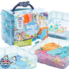 Bluey Stackable Sensory Case - Reusable Bin With Stickers, Play Sand Bags, Co