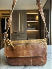 Vintage Fossil Brown Leather Crossbody Shoulder Bag Distressed Zip Pockets