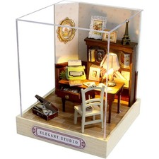 DIY Doll Room Miniature Furniture Wooden House Kit with Dust Cover  LED Light
