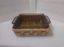 2 Qt 8 x 8 x 2.25 Square Baking Dish Harvest Amber Anchor Ovenware 1035 & Basket