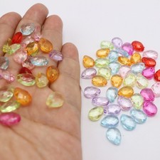 500pcs Mixed Color Transparent Acrylic Faceted Teardrop Charm Pendants 11X8mm