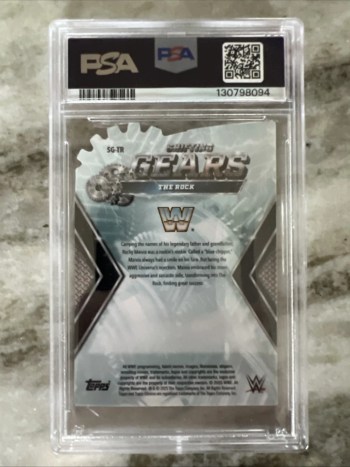 2025 Topps Chrome WWE Shifting Gears the Rock #SG-TR Black Refractor /10 Psa 10 - Image 2 of 2