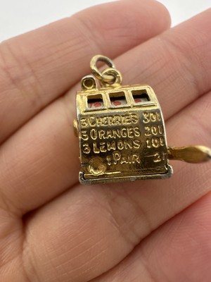 Vintage Sterling Silver Gold Plated Slot Machine Charm Working 