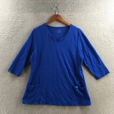 Jaanuu 3/4 Sleeve Scrub Top Womens XL Blue Pullover V-Neck Casual Front Pocket