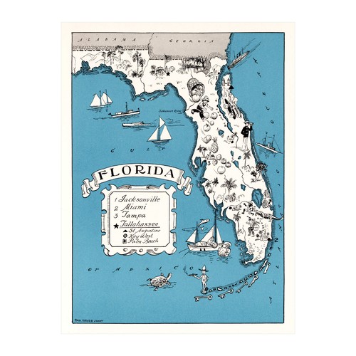 Alte Karte von Florida 1931 - Vintage Florida Kunst - Bild 6 von 29