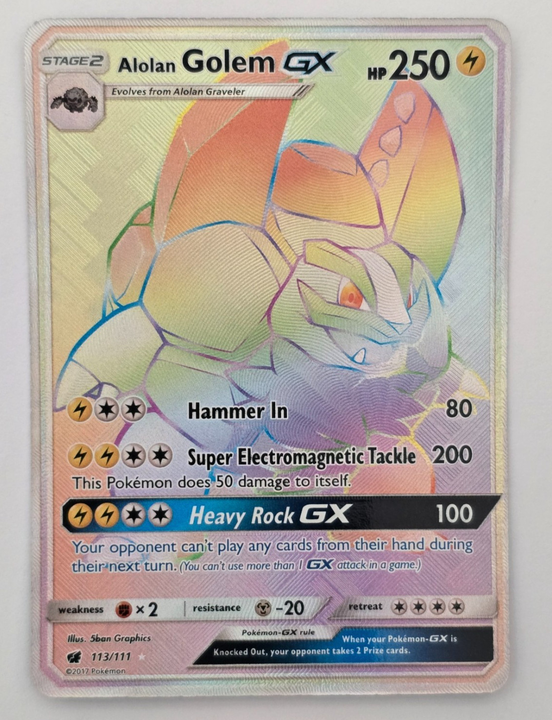 Alolan Golem GX 113/111 Rainbow Rare Crimson Invasion Pokemon NM