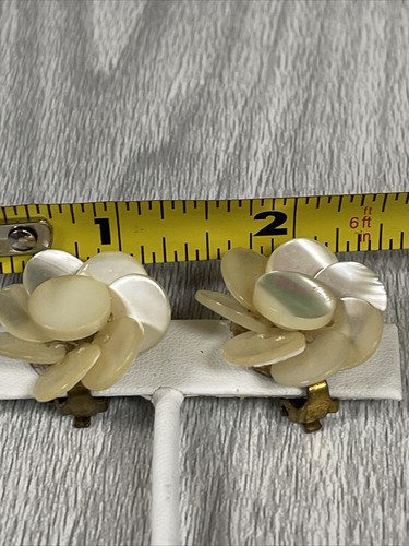 Vintage CLIP ON EARRINGS Cluster abalone Shell Japan - 第 10/12 張圖片