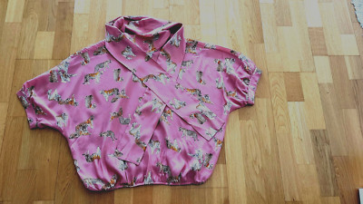 Bluse,Risy&Jerfs,neu,rose-orange,Motiv Wildkatze,Schalschluppe,Kurzarm,G.36-38  