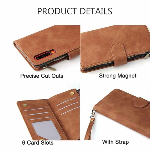 Leather Zipper Magnetic Cover For Huawei P30 40 Pro Lite Flip Wallet Card Case - Picture 9 of 16