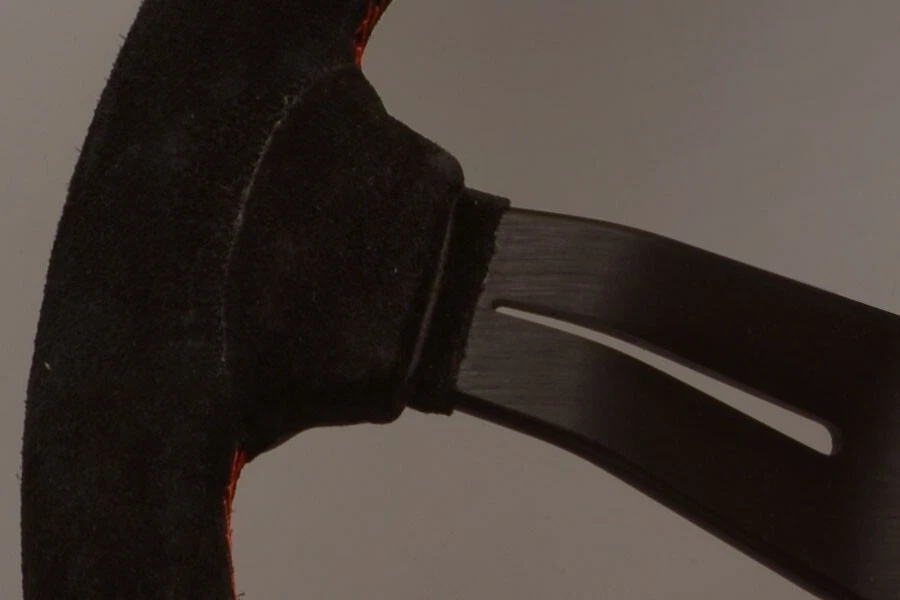 NARDI Italy RALLY DEEP CORN 330MM STEERING WHEEL BLACK SUEDE RED STICHING HORN - Image 2 of 4