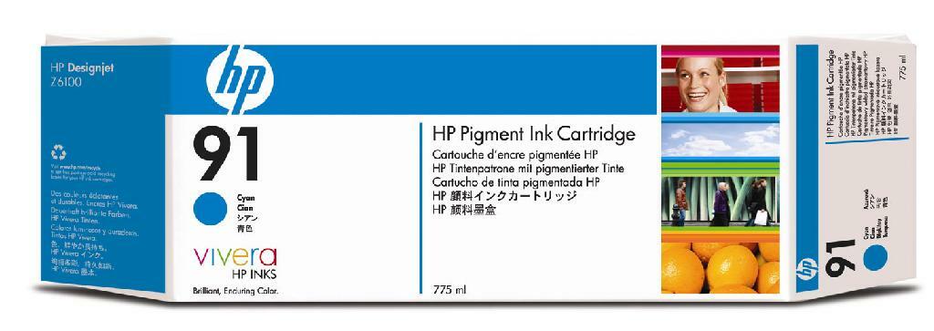 Genuine C9467A HP 91 HP 91 Ink Cartridge (775 ml) with Vivera Ink (Cyan) Open