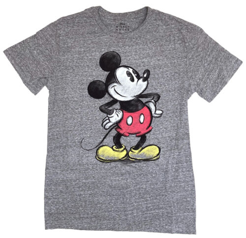 Disney Mickey Mouse Classic Distressed Men's Charcoal Snow Heather T-Shirt - Picture 1 of 2