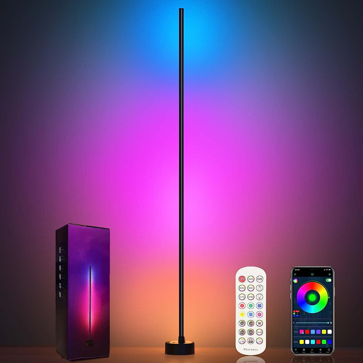 Smart RGB LED Corner Floor Lamp with App and Remote Control, 16 Million Colors