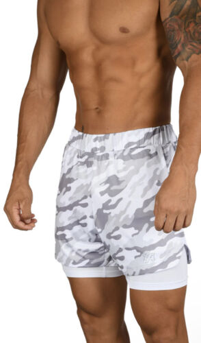 YoungLA Men's 105 White Camo Compression Bodybuilding Gym Workout Shorts Size M - Picture 1 of 7