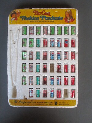 Vtg 80s 90s Soda TIN CAN PENDANT Display: Dr Pepper Coke Pepsi Heineken Bud 7 UP
