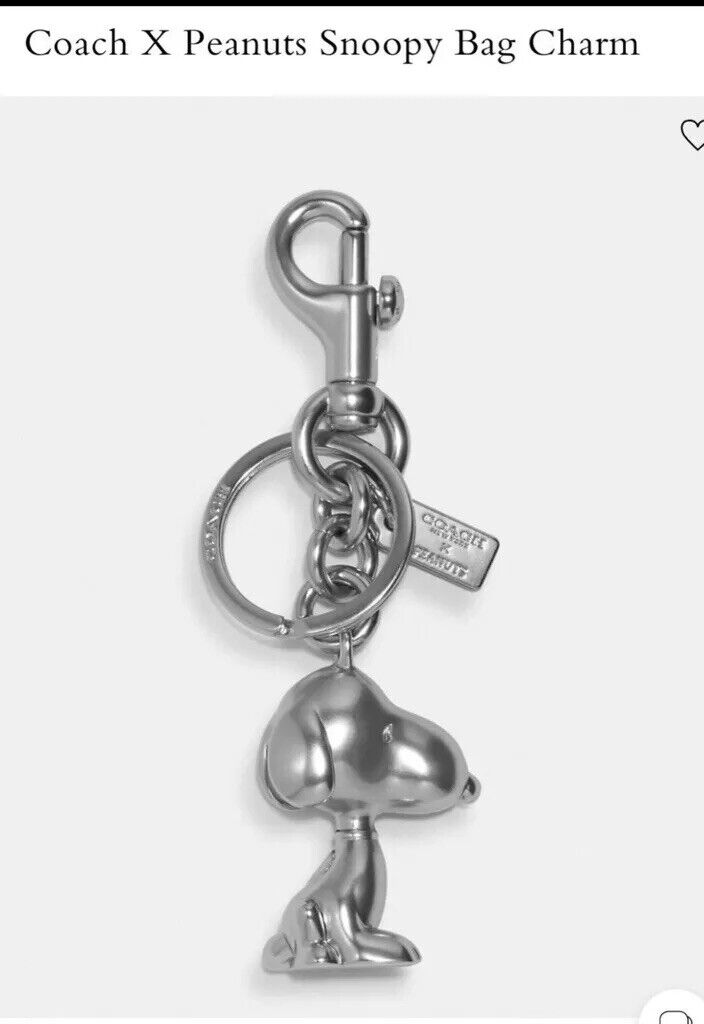 Coach X Peanuts Snoopy Metal Bag Charm Keychain Silver 4040 Coach X Peanuts Snoopy Metal Bag Charm Keychain Silver 4040