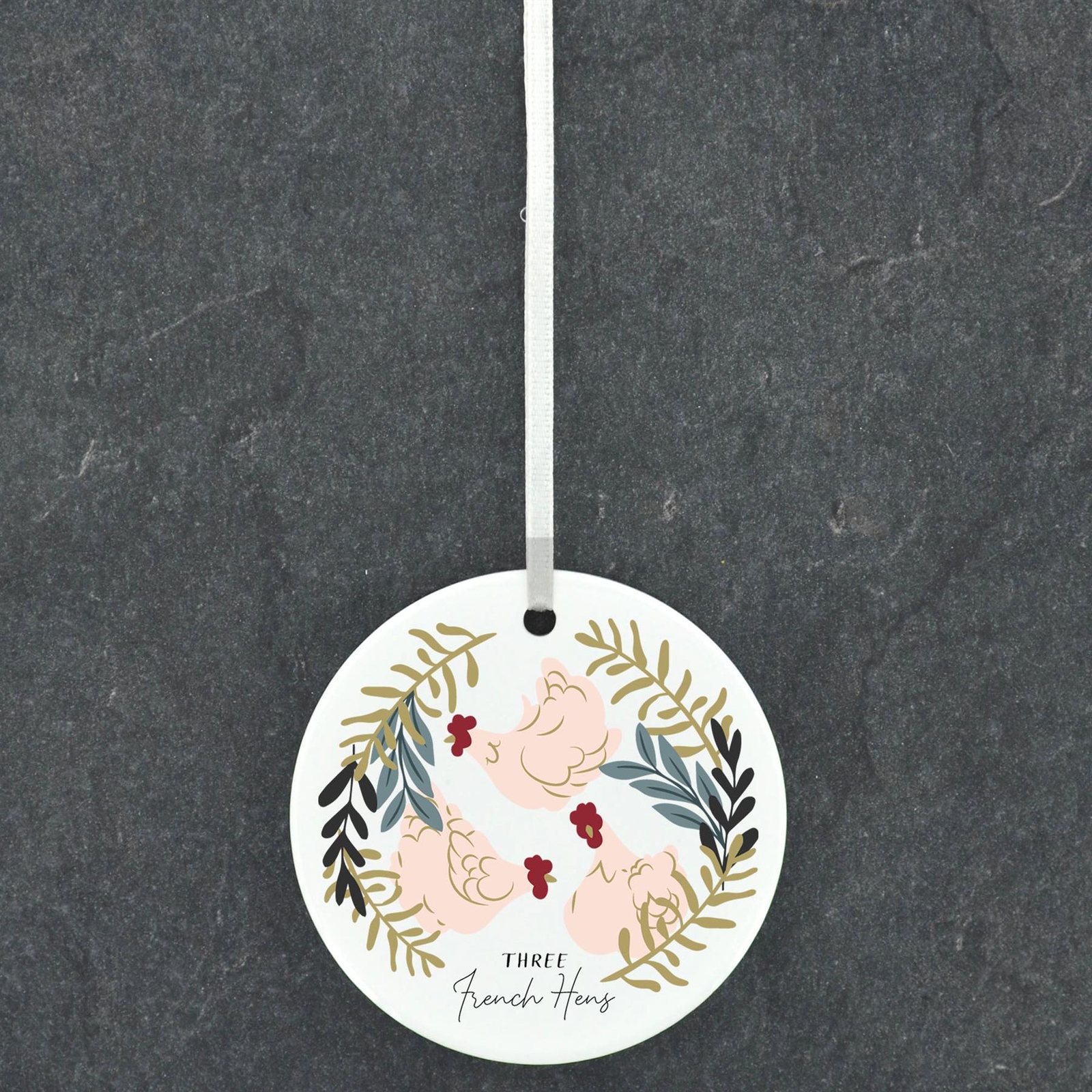 The Twelve Days Of Christmas Three French Hens Illustration Ceramic Ornament