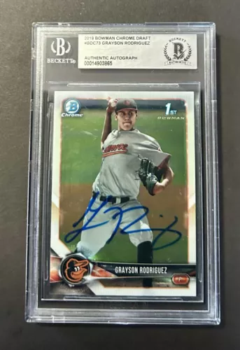 2019 1st Bowman Chrome Draft #BDC73 Grayson Rodriguez RC BAS Signed Auto Orioles