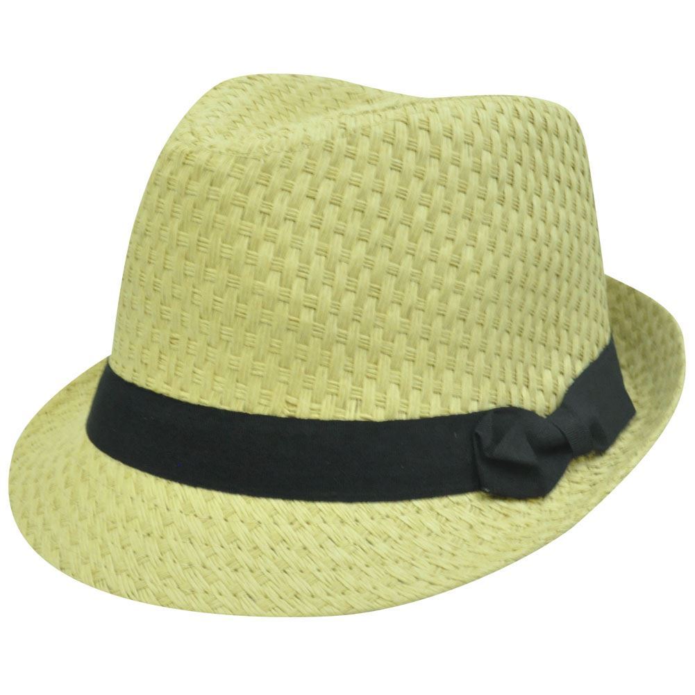 FEDORA TRILBY LIGHT KHAKI PAPER STRAW HAT BLK BAND SMALL MED-image