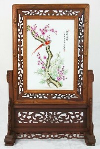 Chinese Wood Framed Famille Rose Porcelain Plaque