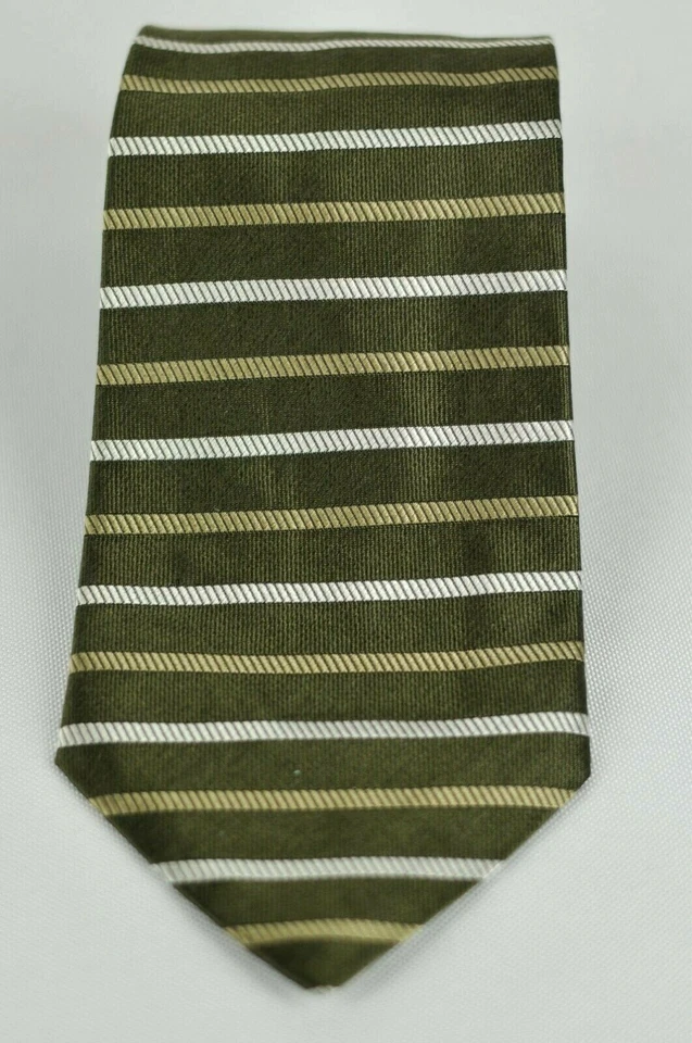 Gravata masculina Brooks Basics verde oliva listrada de seda 58 x 4 pol. - Imagem 2 de 3