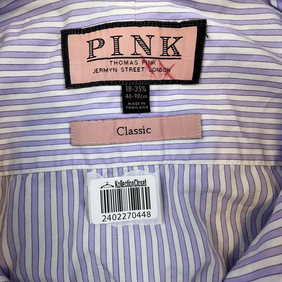 Camisa Thomas Rosa Para Hombre 18 35.5 Púrpura Rayas Manga Larga Abotonada Clásica Foto 4 de 4