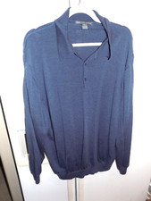 Saks Fifth Avenue knit Pullover Sweater Men XL blue 1/4 button merino