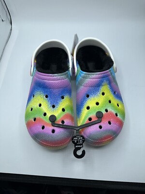 NWT Crocs M10 W12 Classic Spray Tie Dye Lined Clogs Multicolor