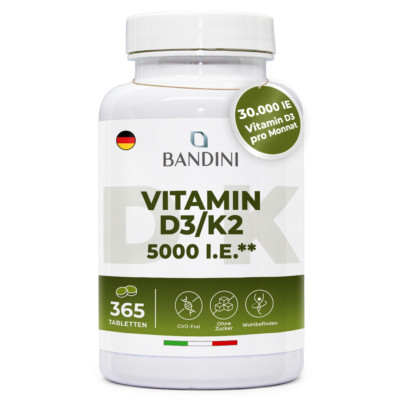 Bandini  Vitamin D3 + K2 5000 IE 365 Tabletten |  Knochen & Immunsystem