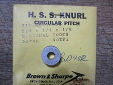 NOS Brown & Sharpe 40 TPI Diagonal Knurling Wheel 5/8 X 1/4 X 1/4  30 Deg RH