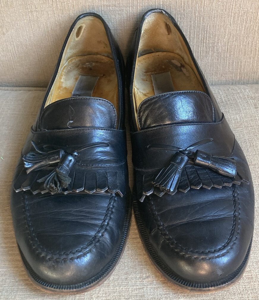 Vintage Massimo Emporio Solid Black Leather Tassel Loafers  display picture 2