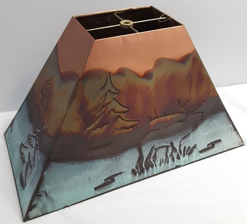 New, 18”x9”x10” Elk Punched Copper Rectangle Lampshade w/Turquoise Wash.