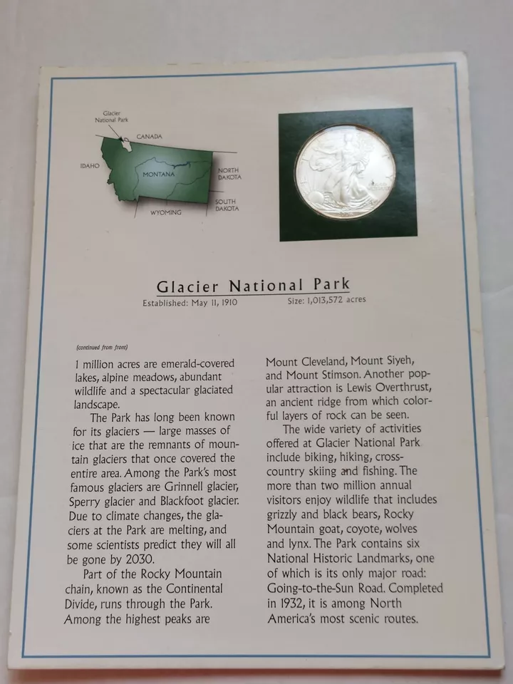 Glacier National Park Montana 2011 American Silver Eagle Coin & Stamp Set - Image 4 of 4