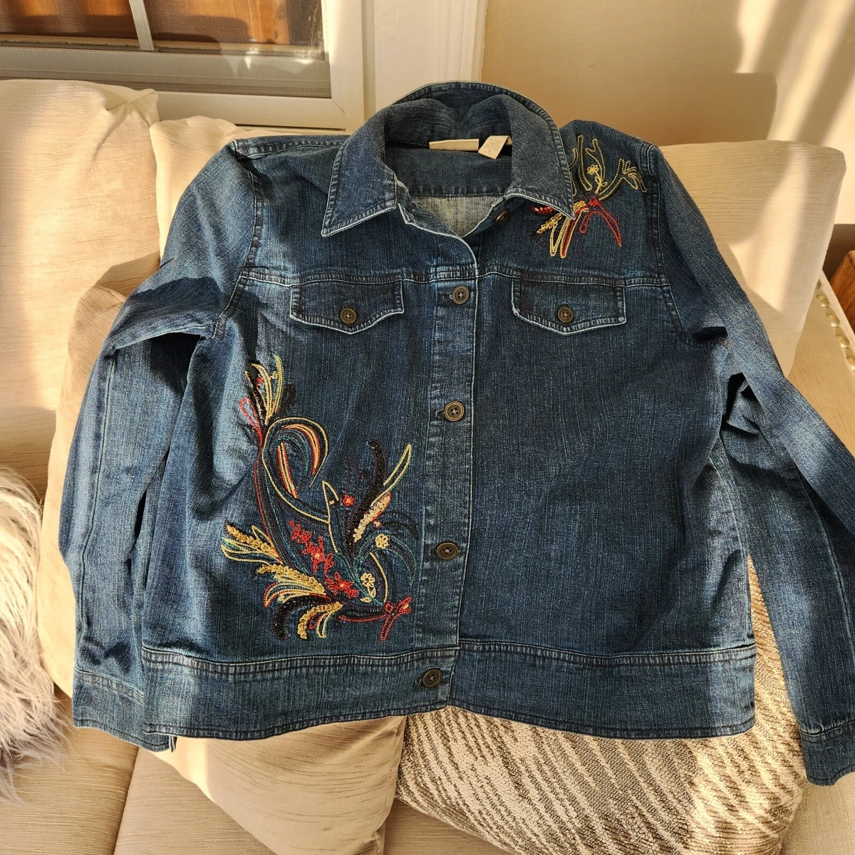 Ladies embroidered denim jacket cheap
