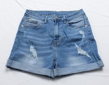 SHEIN Women's Essnce Ripped Roll Up Hem Denim Shorts JL3 Medium Wash Medium