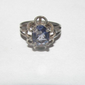 925 STERLING SILVER BAND CHUNK RING Size 4.5 PURPLE STONE