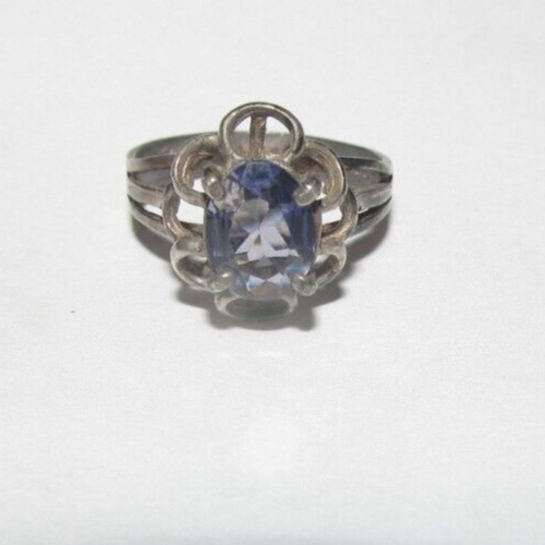 925 STERLING SILVER BAND CHUNK RING Size 4.5 PURPLE STONE