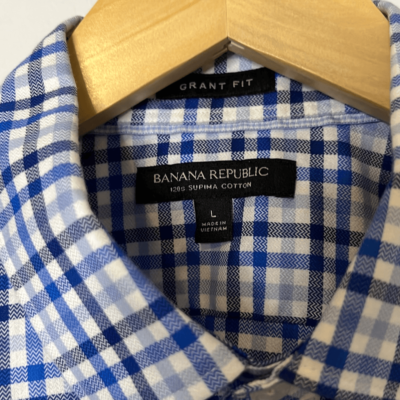 Banana Republic Grant Fit Mens Long Sleeve Non-Iron Dress Shirt Plaid Blue  Large | eBay
