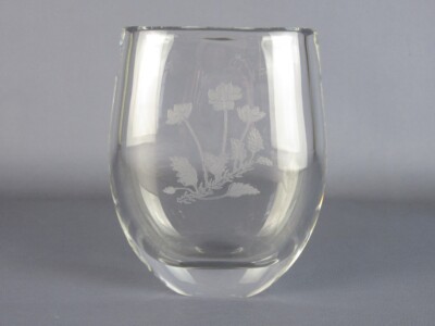 Vase Glas Blumen Gravur Unterzeichnet Orrefors Verzierung Deko Vintage Xx Sec