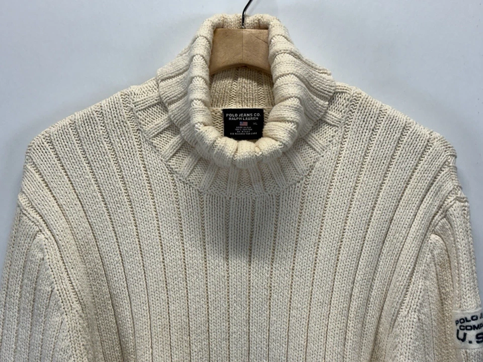 Vtg Polo Jeans Co Turtleneck Sweater Sz X-Large Mens Cream Chunky Nautical Y2K  - Image 2 of 4