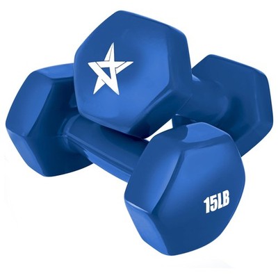 Yes4All 15 Pound Hex Dumbbells,1 Pair Vinyl Coated Cast Iron Hand Weights, Blue