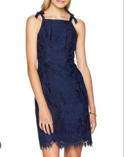 Lilly Pulitzer 8 Kayleigh True Navy Tie Shoulder Fern Gallery Lace Shift Dress