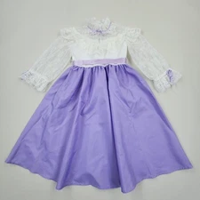 Vintage 60s 70s JCPenny Fashions  Purple White  Toddler Dress Size 8 Lace Ruffle