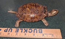 1900s WINDUP CAST IRON FIGURAL TURTLE CALL BELL, CELLULOID SHELL, TAIL IS BUTTON