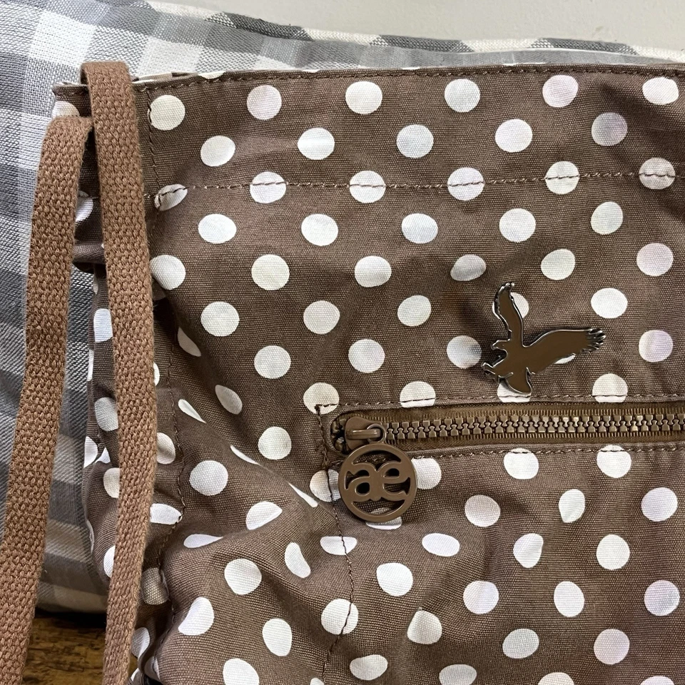 American Eagle Outfitters Beachcomber Tote Brown White Polka Dot Bag Magnetic - Image 2 of 4